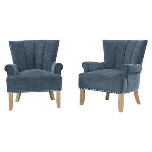 Handy Living - Merrimo Chenille Rolled Arm Chair (set of 2) - Navy Blue
