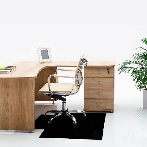 45&#34;x53&#34; Vinyl Chair Mat for Hard Floors Lipped Black - Floortex: PVC Office Floor Protector, Rectangle With Lip