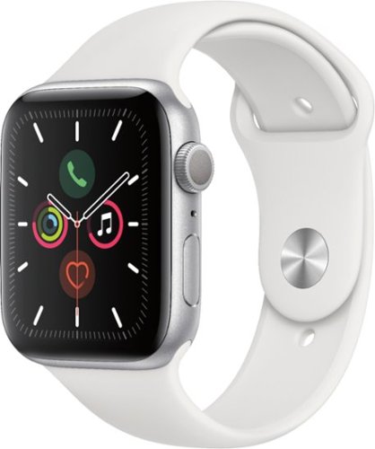 Geek Squad Certified Refurbished Apple Watch Series 5 (GPS) 44mm Aluminum Case with White Sport Band - Silver Aluminum