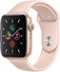 Apple Geek Squad Certified Refurbished Watch Series 5 (GPS) 44mm Gold Aluminum Case with Pink Sand Sport Band - Rose Gold - (2019)-Front_Standard