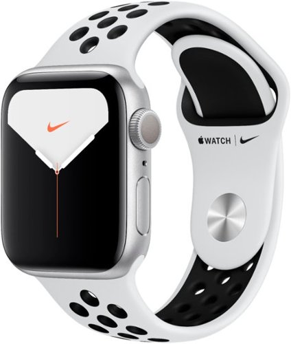 Geek Squad Certified Refurbished Apple Watch Nike Series 5(GPS) 40mm Silver Aluminum Case with Platinum/Black Sport Band - Silver Aluminum