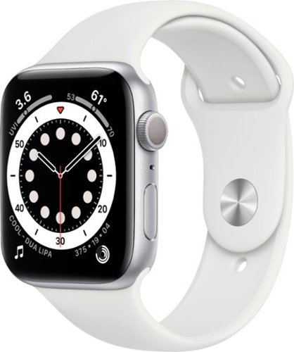 Geek Squad Certified Refurbished Apple Watch Series 6 (GPS) 44mm Aluminum Case with White Sport Band - Silver