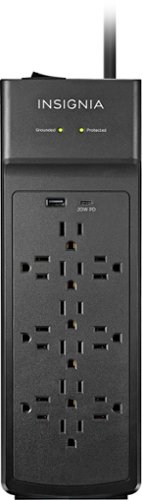 Insignia™ - 12-Outlet/1-USB-C/1-USB 3,600 Joules Surge Protector Strip - Black