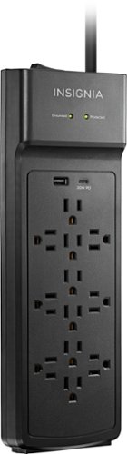 Insignia™ 12-Outlet/1-USB-C/1-USB 3,600 Joules Surge Protector Strip - Black GLOBAL SHIPPING