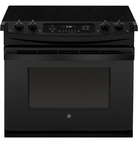 Front. GE - 4.4 Cu. Ft. Self-Cleaning Drop-In Electric Range - Black.