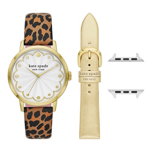 kate spade new york - traditional watch and apple band cross-compatible set, 38/40/41mm bands and classic watch head - Leopard, Gold