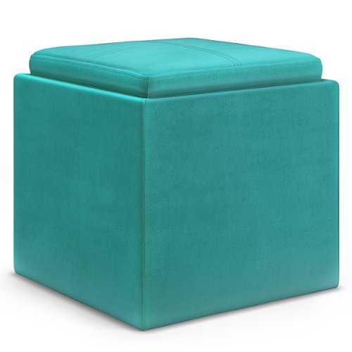 

Simpli Home - Rockwood Cube Storage Ottoman with Tray - Aqua Blue