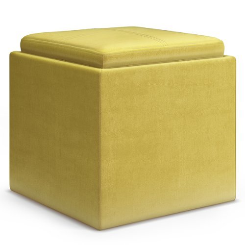Simpli Home - Rockwood Cube Storage Ottoman with Tray - Dijon Yellow