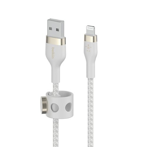 Belkin - BOOSTCHARGE PRO Flex 6.6ft Braided Silicone USB-A Cable with Lightning Connector for iPhone - White
