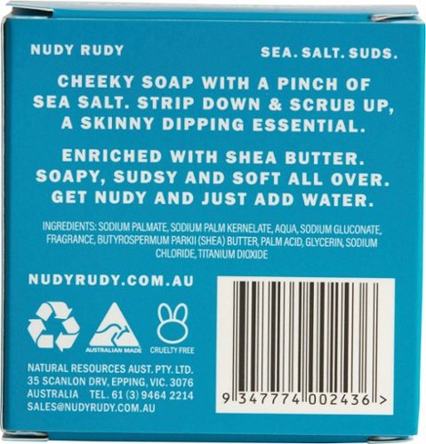 Nudy Rudy Bar Soap- Sea Salt Suds - White WORLDWIDE DELIVERY
