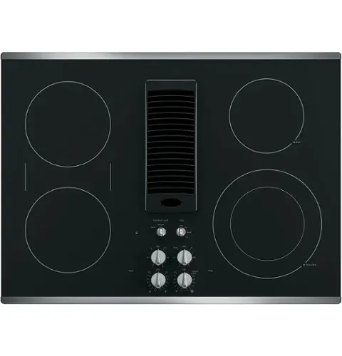 Front. GE Profile - 30" Built-In Downdraft Electric Cooktop with 4 Burners - Stainless Steel.