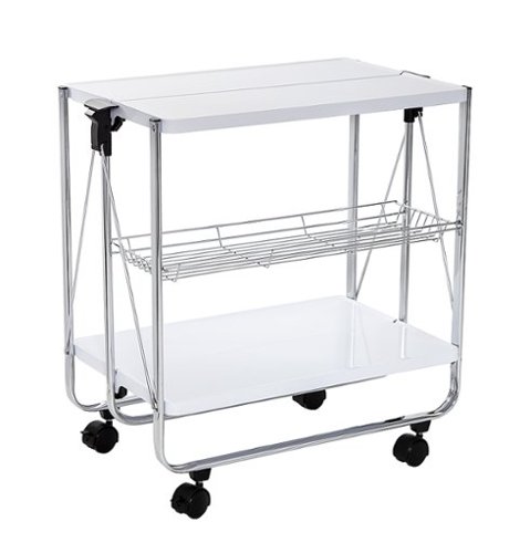 Honey-Can-Do - Modern Foldable Kitchen Cart with Wheels and Metal Basket - White/Chrome