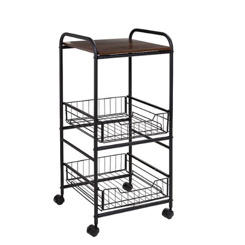 

Honey-Can-Do - 3-Tier Slim Rolling Cart with Metal Basket Drawers - Black/Natural