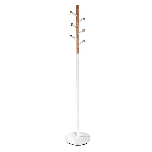 

Honey-Can-Do - Freestanding Corner Coat Rack with 6 Hooks with Wood Accent - White