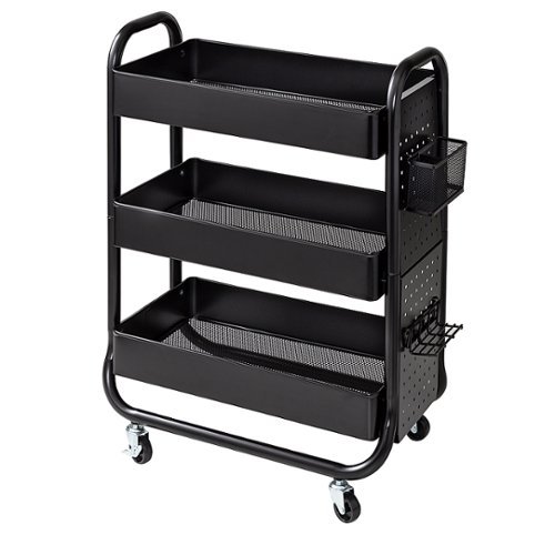 

Honey-Can-Do - Rolling Craft Cart with Wheels Pegboard Shelf and Metal Basket - Black
