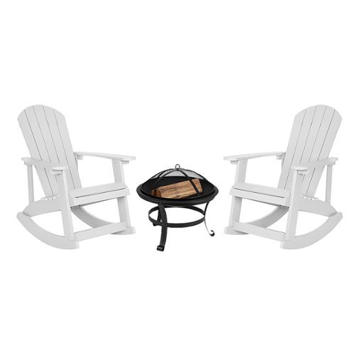 Image of Flash Furniture - Savannah Set of 2 Poly Resin Adirondack Rocking Chairs in White & 22" Round Fire Pit - White