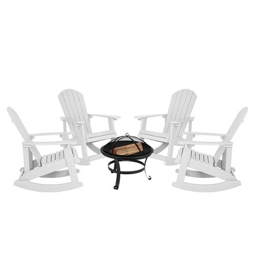 Image of Flash Furniture - Savannah Rocking Patio Chairs and Fire Pit - White