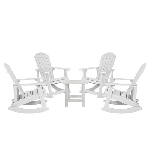 

Flash Furniture - Savannah Set of 4 Poly Resin Adirondack Rocking Chairs with 1 Side Table in - White
