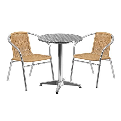 

Flash Furniture - Lila Outdoor Round Contemporary Aluminum 3 Piece Patio Set - Beige