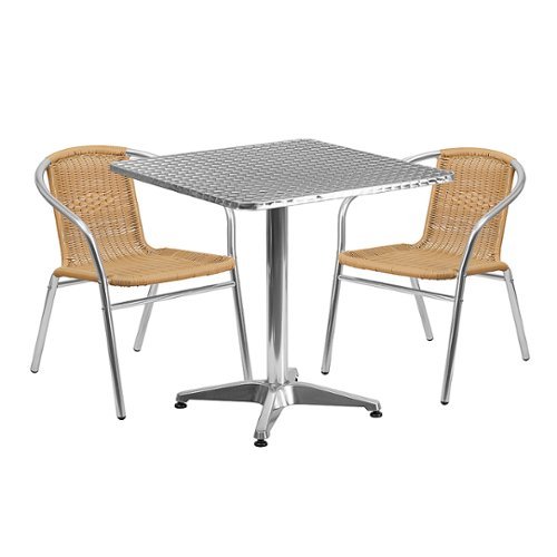 

Flash Furniture - Lila Outdoor Square Contemporary Aluminum 3 Piece Patio Set - Beige