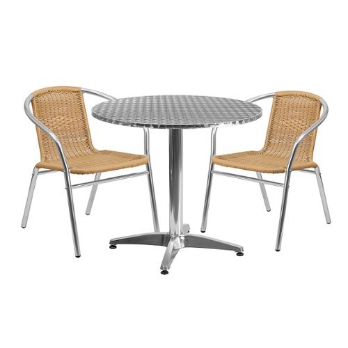 

Flash Furniture - Lila Outdoor Round Contemporary Aluminum 3 Piece Patio Set - Beige