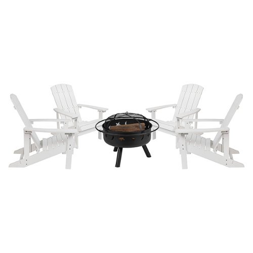 Flash Furniture - Charlestown Adirondack Chairs and Fire Pit - White