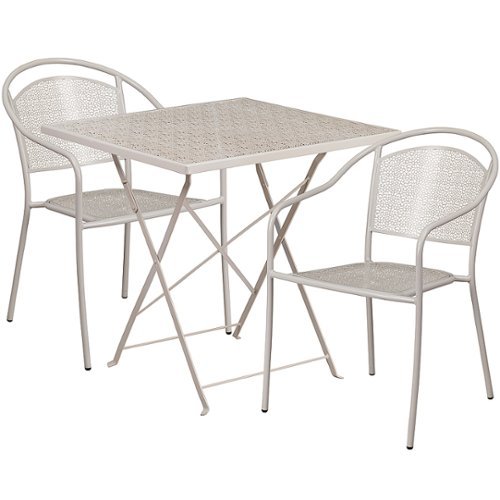 

Flash Furniture - Oia Outdoor Square Contemporary Metal 3 Piece Patio Set - Light Gray