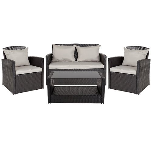 Image of Flash Furniture - Aransas Outdoor Rectangle Contemporary Metal 4 Piece Patio Set - Black