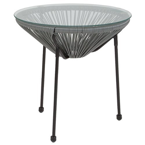 Photos - Coffee Table Flash Furniture  Valencia Round Contemporary Glass Rattan Table - Grey TL 