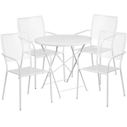 

Flash Furniture - Oia Outdoor Round Contemporary Metal 5 Piece Patio Set - White