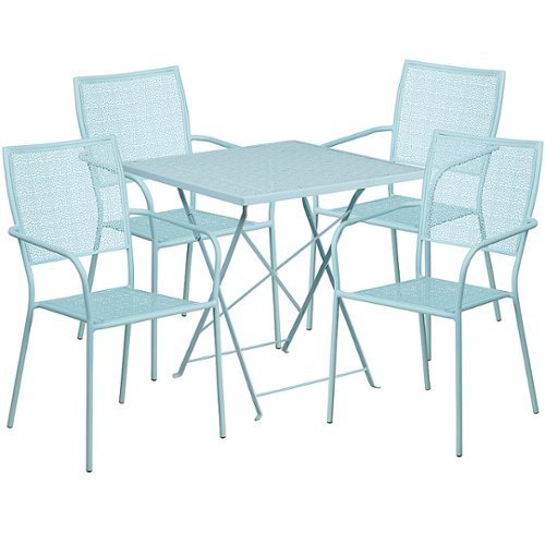 Alamont Home - Oia Outdoor Square Contemporary Metal 5 Piece Patio Set - Sky Blue-Front_Standard 
