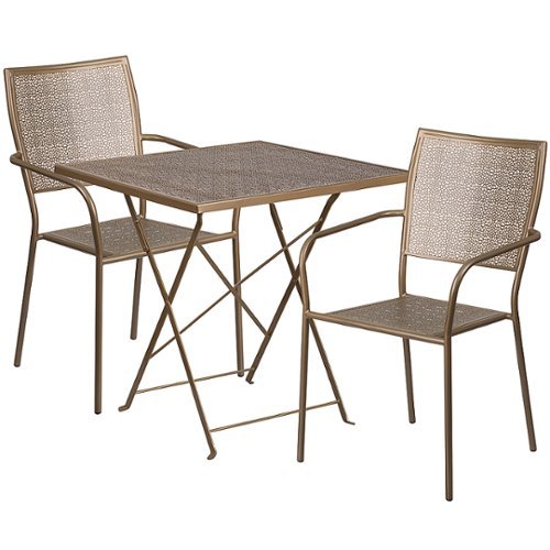 

Flash Furniture - Oia Outdoor Square Contemporary Metal 3 Piece Patio Set - Gold