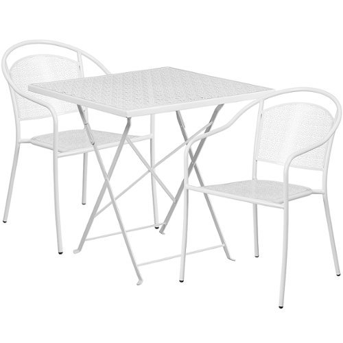 Alamont Home - Oia Outdoor Square Contemporary Metal 3 Piece Patio Set - White