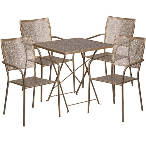 

Flash Furniture - Oia Outdoor Square Contemporary Metal 5 Piece Patio Set - Gold
