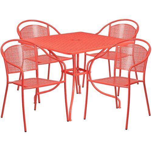 

Flash Furniture - Oia Outdoor Square Contemporary Metal 5 Piece Patio Set - Coral