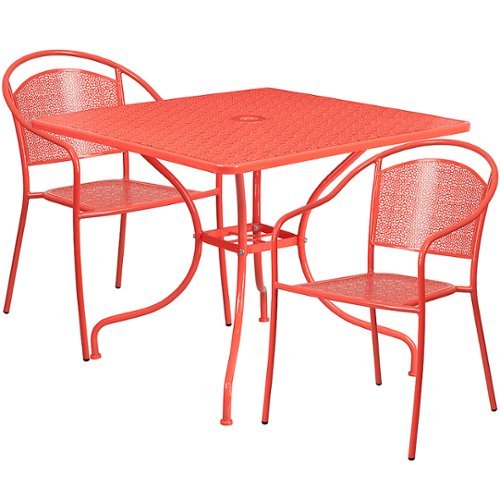 

Flash Furniture - Oia Outdoor Square Contemporary Metal 3 Piece Patio Set - Coral