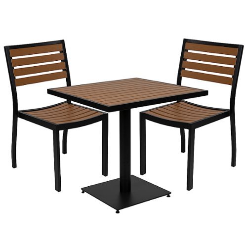 Alamont Home - Lark Outdoor Square Modern Metal 3 Piece Patio Set - Teak
