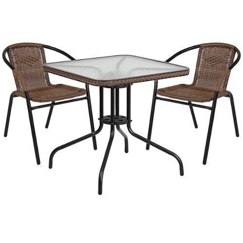 

Flash Furniture - Lila Outdoor Square Contemporary Metal 3 Piece Patio Set - Clear Top/Dark Brown Rattan