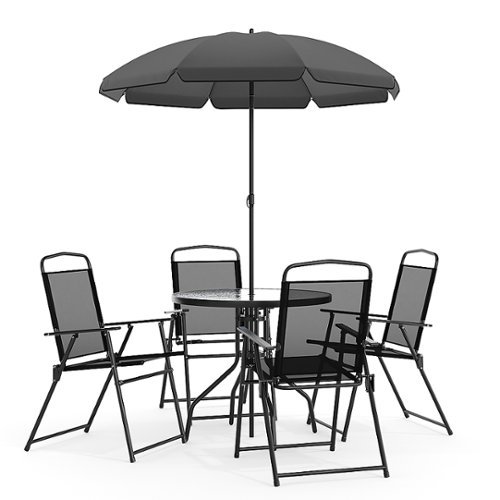 Flash Furniture - Nantucket Outdoor Round Contemporary Metal 6 Piece Patio Set - Black