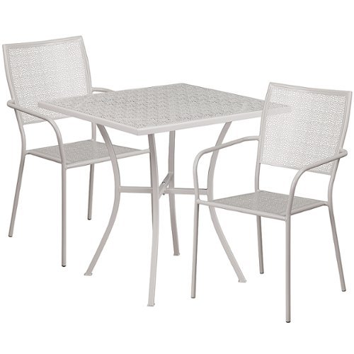 Alamont Home - Oia Outdoor Square Contemporary Metal 3 Piece Patio Set - Light Gray