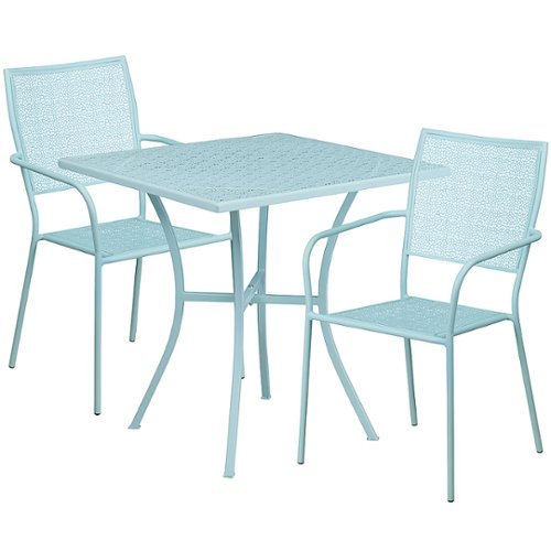 

Flash Furniture - Oia Outdoor Square Contemporary Metal 3 Piece Patio Set - Sky Blue
