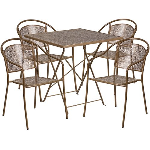

Flash Furniture - Oia Outdoor Square Contemporary Metal 5 Piece Patio Set - Gold