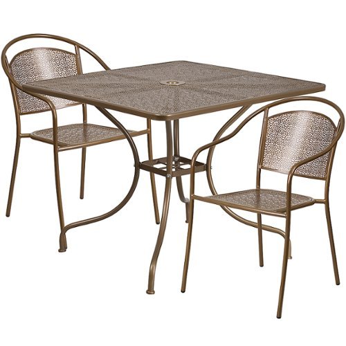 

Flash Furniture - Oia Outdoor Square Contemporary Metal 3 Piece Patio Set - Gold