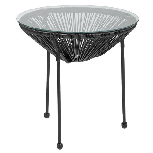 Photos - Coffee Table Flash Furniture  Valencia Round Contemporary Glass Rattan Table - Black T 