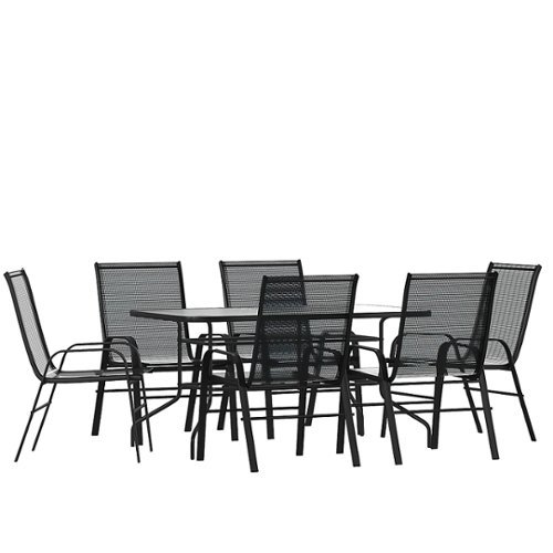Image of Flash Furniture - Brazos Outdoor Rectangle Contemporary 7 Piece Patio Set - Black