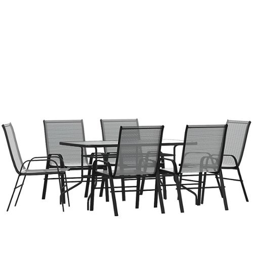 Image of Flash Furniture - Brazos Outdoor Rectangle Contemporary 7 Piece Patio Set - Gray