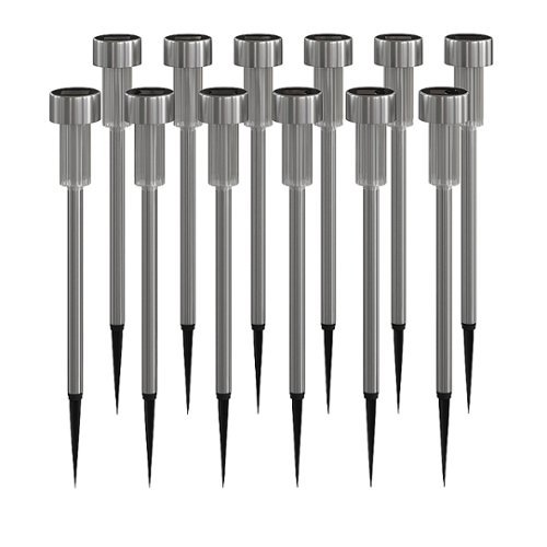 

Flash Furniture - Hartford All-Weather Solar Powered Stainless Steel LED Landscaping Lights - Set of 12 - Stainless Steel