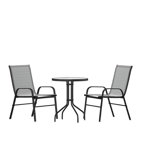 Alamont Home - Brazos Outdoor Round Contemporary  3 Piece Patio Set - Gray