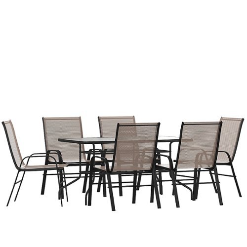 Image of Flash Furniture - Brazos Outdoor Rectangle Contemporary 7 Piece Patio Set - Brown