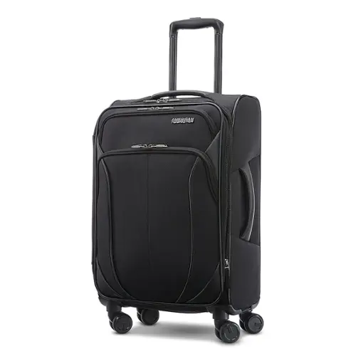 Front. American Tourister - 4 Kix 2.0 24" Expandable Spinner Suitcase - Black.